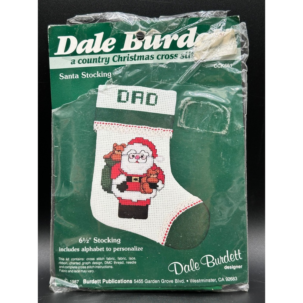 Vintage Dale Burdett Santa Stocking Cross Stitch Kit  Personalized‎ Ornament